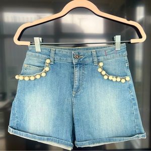 Denim Shorts With Pearls
